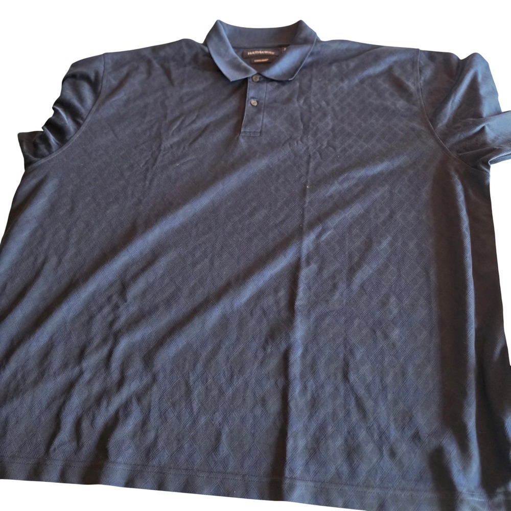 Hathaway Coolmax Mens XXL Navy Blue Diamond Jacquard Performance Polo Shirt
